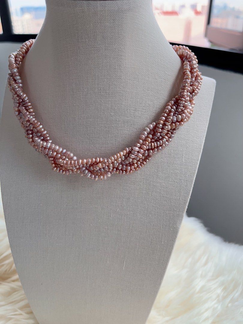 #PN710 Freshwater Pearl Necklace | Six Layer| Braided Design| 3-4mm Purple Baby Baroque Pearl | Inner Little Princess