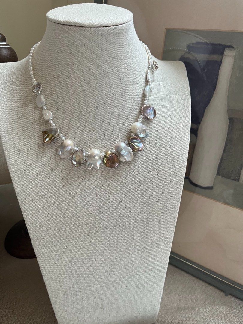 #PN752 Freshwater Pearl Necklace | Big Petal|Petal on Pearl | Lustrous | Golden Green Lustre | Medium Size Fishtail Baroque | Top Lustre Baby Pearl| Made to Empower You