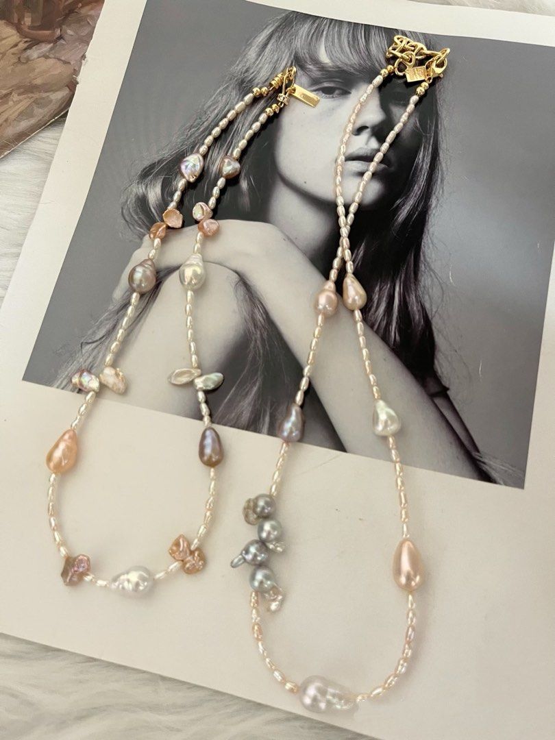 #PN772 Freshwater Pearl Necklace | Japan Madama Pearl | Lustrous Morandi Colour Water-drop Baroque | Rice Shaped| Petal Pearl | Worthy, Wild, Woman