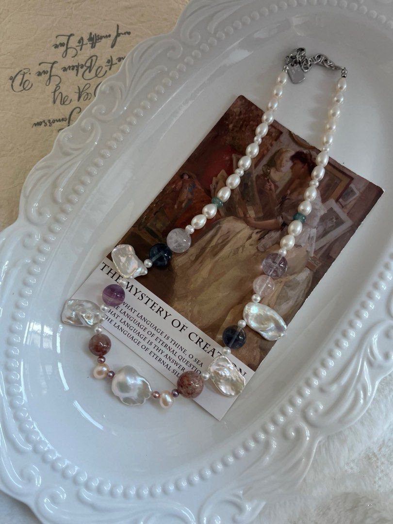 #PN814 Freshwater Pearl Necklace | Big Petal| Baroque | Fluorite | Rutile| Rainbow 🌈 Colours| Great Birthday Gift 🎁