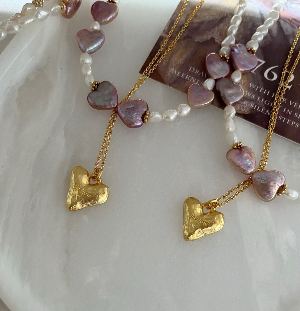 #PN825 Freshwater Pearl Necklace & Bracelet Set | Heart Baroque Pearl | Purple Bow Tie| Sparkle You’ll Keep Wearing