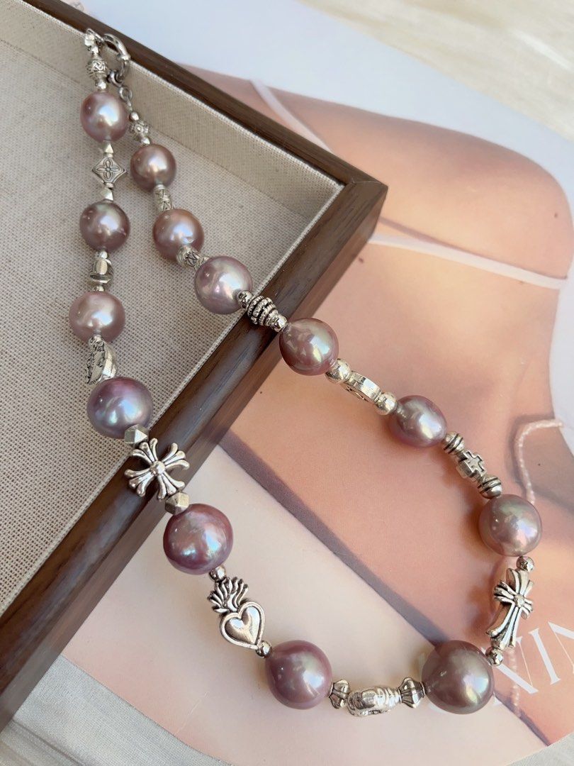 #PN854 Purple Stars| Freshwater Pearl Necklace | 13mm Big Baroque | Metallic Purple Lustre | Mrs Mysterious