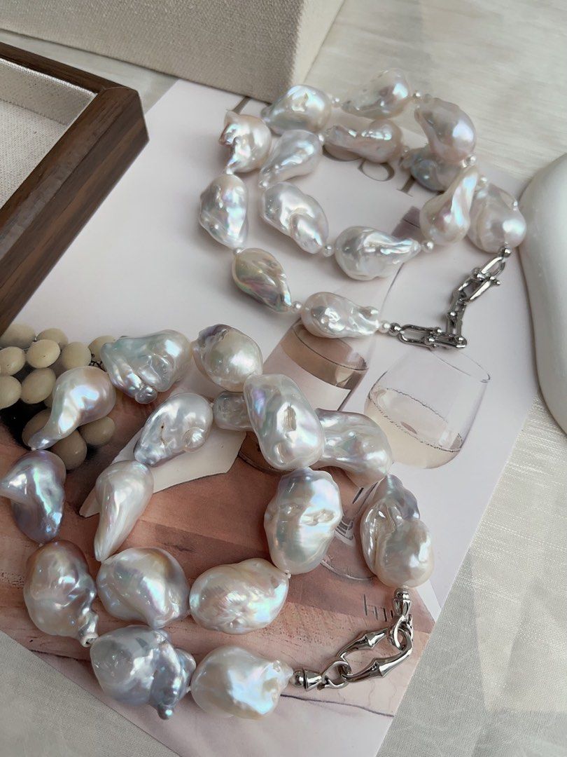 #PN888 Freshwater Pearl Necklace | Big Fishtail Baroque | Blue Cold Lustre| Excellent Lustre | Natural Flaws| Pearls Made to be Remembered| For Grand Wedding | Luxurious Gift 🎁
