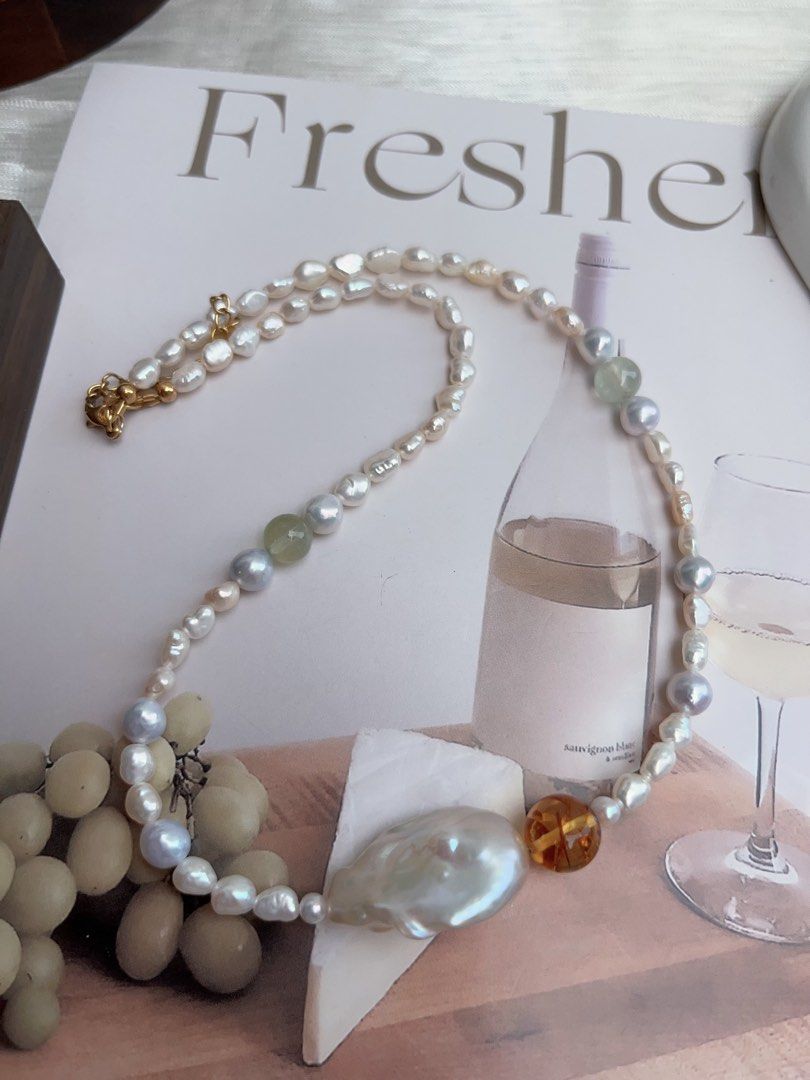 #PN903 Freshwater Pearl Necklace | Irregular Keshi Pearl | Lustrous Baroque | Fishtail Baroque | Amber| Not Over-exaggerated