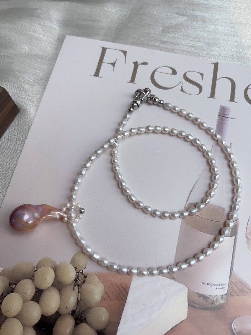 #PN919 Freshwater Pearl Necklace | Lustrous Baby Pearl | Removable Pendant | High Quality Lustrous Fishtail Baroque | One Side Purple One Side Golden | Gradient | One Side Cannot Represent You| Gift 🎁 Choice