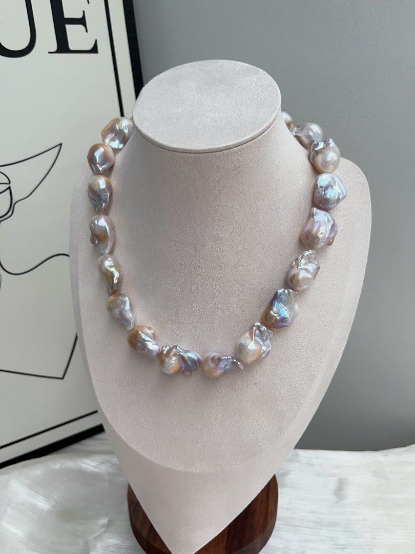 #PN922 Freshwater Pearl Necklace | Golden-blue Lustre Big Fishtail Baroque Pearl | Modern & Vintage | Focus of the Party| Wedding, Anniversary Gift 💝 | Natural Flaws| Rare