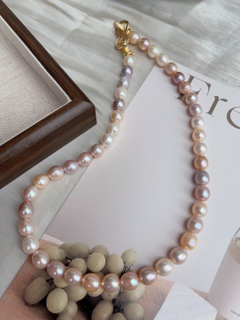 #PN926 Freshwater Pearl Necklace | Chunky Rice Baroque | Candy Colour | 8mm| “8” Shape Clasp| Minimalist