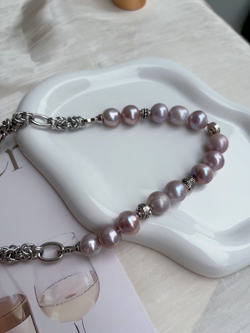 #PN928 Freshwater Pearl Necklace | Purple Lavender Baroque 11mm | Natural Flaws| Detachable Chain| Daily Wear Jewelry