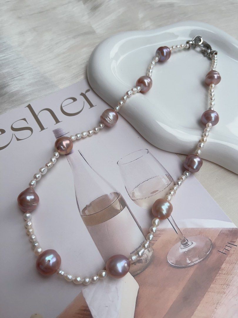 #PN931 Freshwater Pearl Necklace | AK Pearl 3-4mm| Purple Baroque 12mm| Growth Lines| Classic Design| Elegance Stays Forever | Gift 💝 Choice