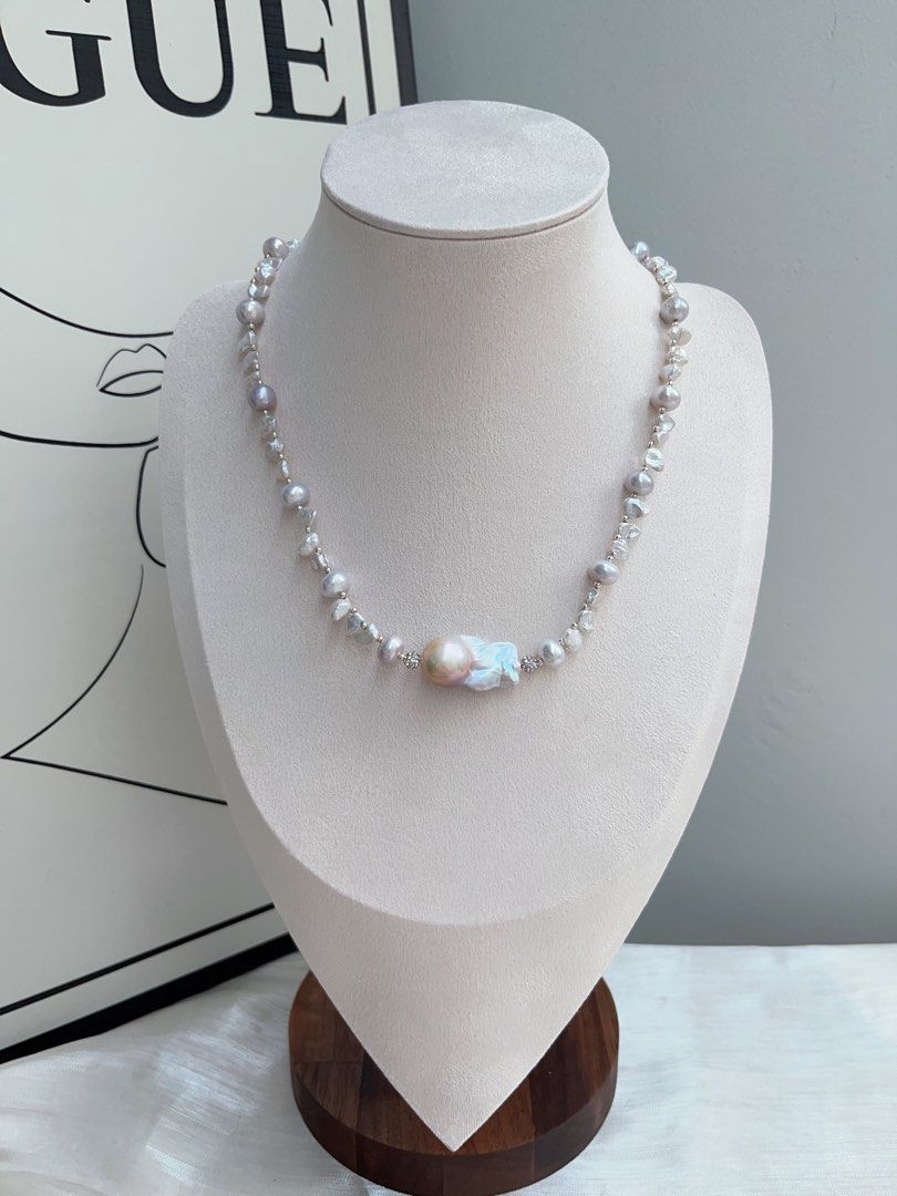 #PN933 Freshwater Pearl Necklace | Blue Lustre Petal | Blue Lustrous Fishtail Baroque Pearl | 45cm| Simplicity Vintage | Gift 💝 Choice