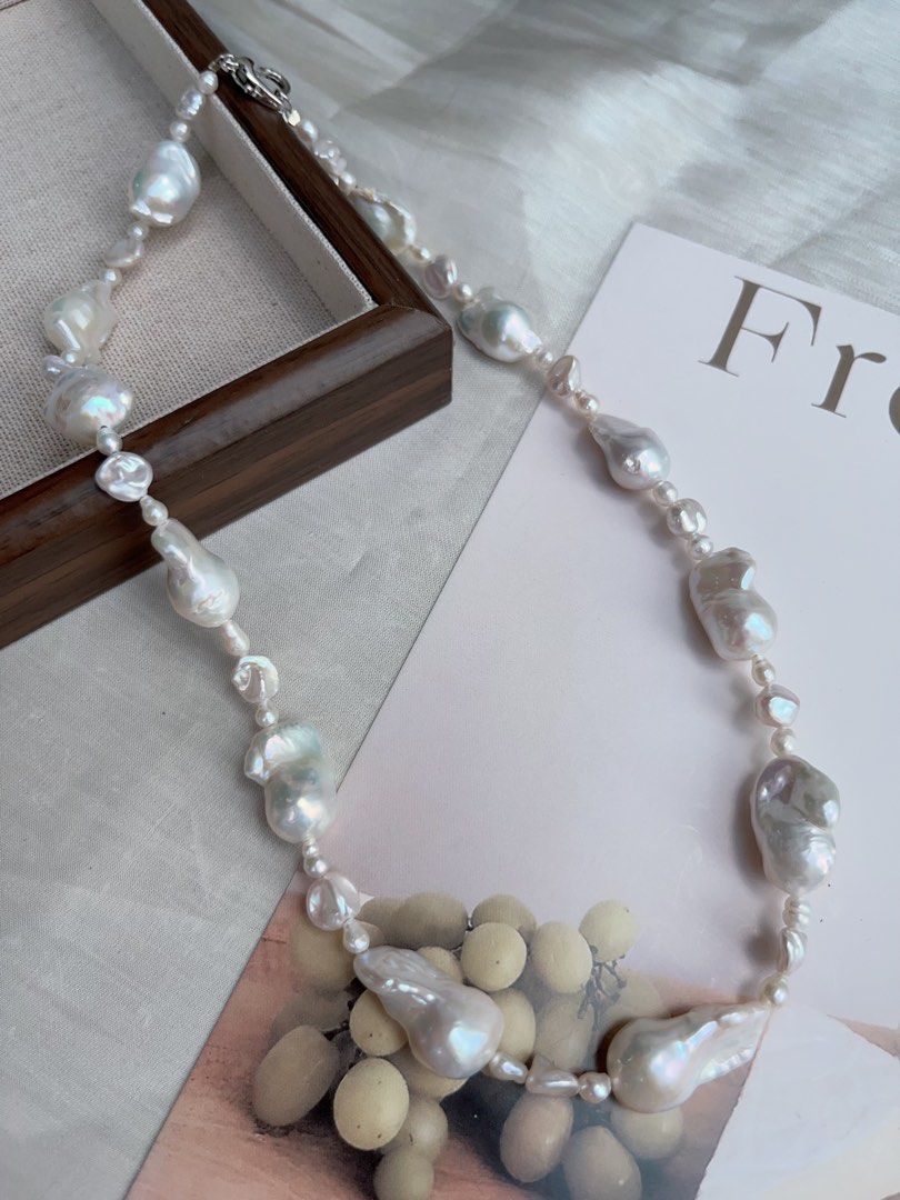 #PN934 Freshwater Pearl Necklace | White Wedding | Small White Fishtail Baroque Pearl | 碎银子Silver Stone Pearl| Natural Flaws | Pearl For Eternity