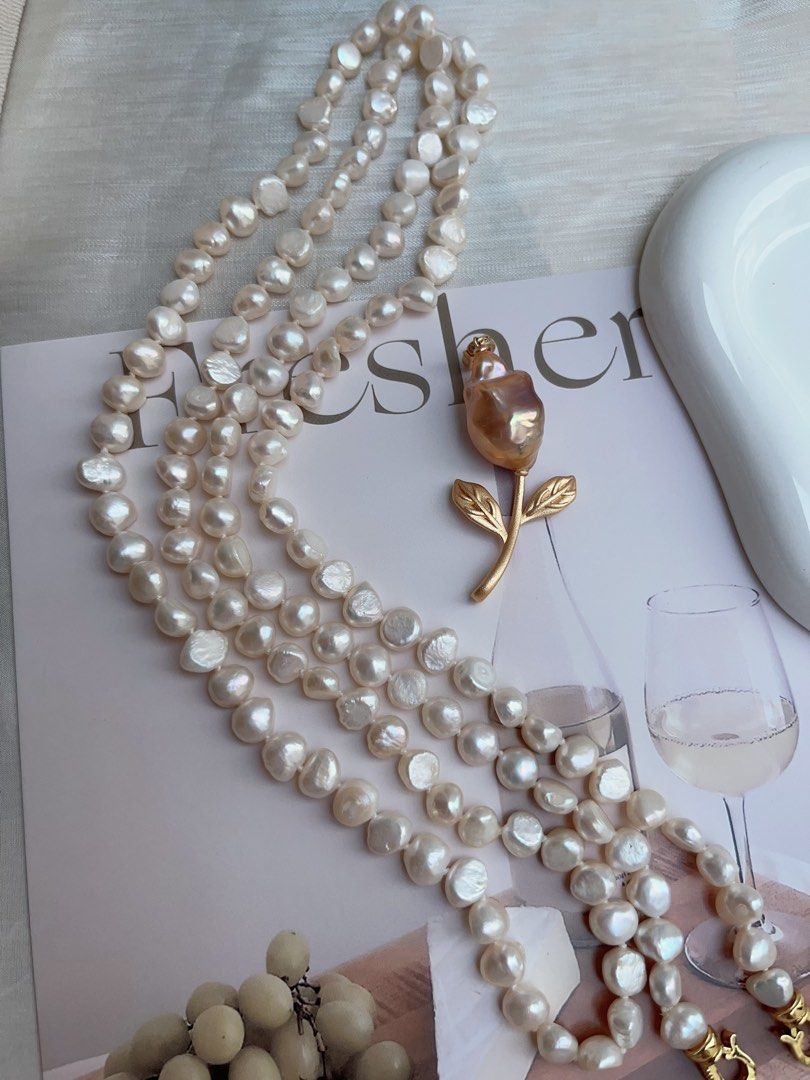 #PN959 Freshwater Pearl Necklace | 116cm Long Sweater Necklace | 3 Rounds| 8-9mm Baroque | Removable Fishtail Baroque | A Bouquet of Tulip 🌷