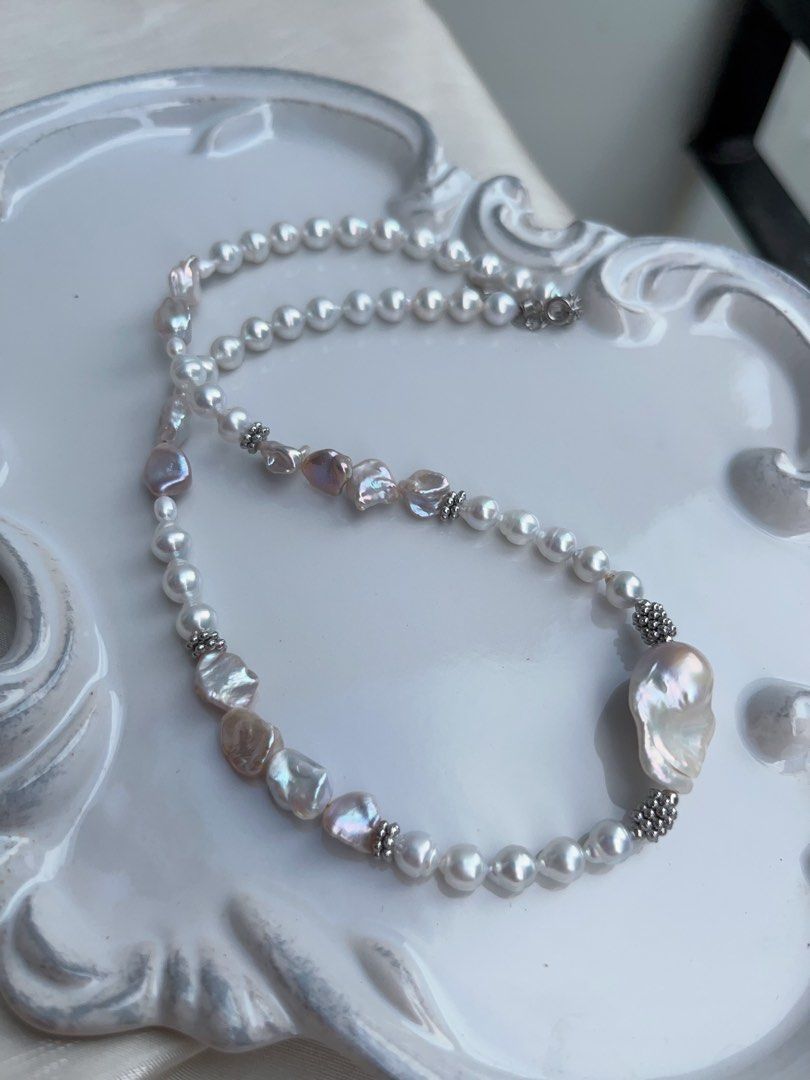 #PN947 Freshwater Pearl Necklace | Silver Blue Baroque | Superb Lustre | Rainbow 🌈 Lustre Silver Stone Pearl| Small Fishtail Baroque | 40+3cm| Pearls That Tell Your Story