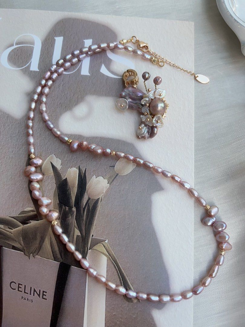 #PN966 Freshwater Pearl Necklace | Butterfly ❤️ Flower Design| Gasoline-Purple Sophisticated Butterfly Pendant Removable |47+5cm| Make Every Day A Pearl Moment