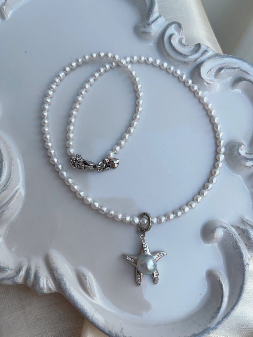 #PN953 Freshwater Pearl Necklace | 3mm Baby Pearl | Starfish Pendant Removable | Madama Pearl | 40+5cm| Pearls as Unique as You