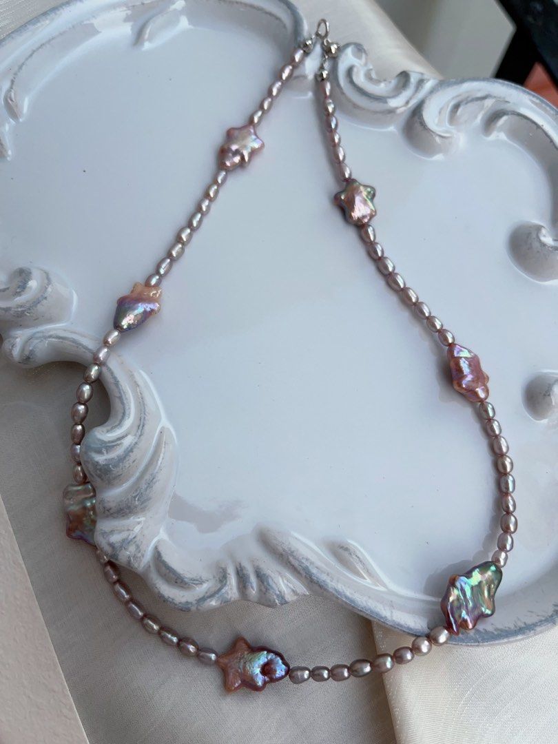 #PN955 Freshwater Pearl Necklace | Top Lustre Baby Rice Baroque | Stars 🌟 with Tails| Metallic Purple | Rare| 41+5cm| Fir Moments That Matter | Birthday Gifts 🎁