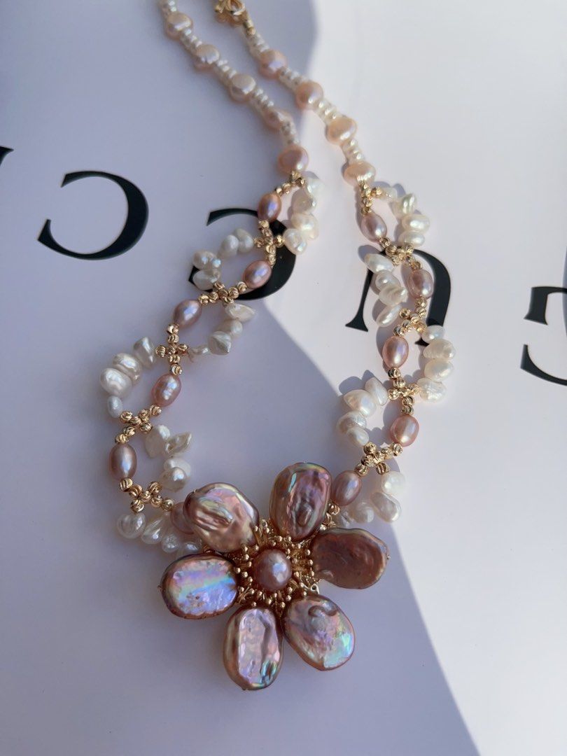 #PN999 Freshwater Pearl Necklace | Swaying & Braided| 40cm| 2-layer| Metallic Purple Lustre | Flower 🌺 | From Subtle to Stunning