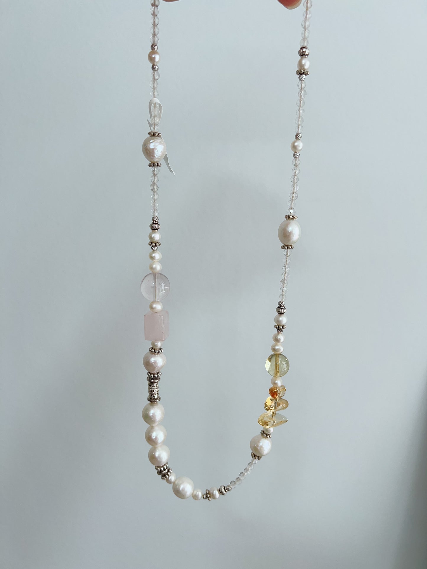 #PN1256 Freshwater pearl necklace 54cm multi wearing rose quartz citrine long necklace