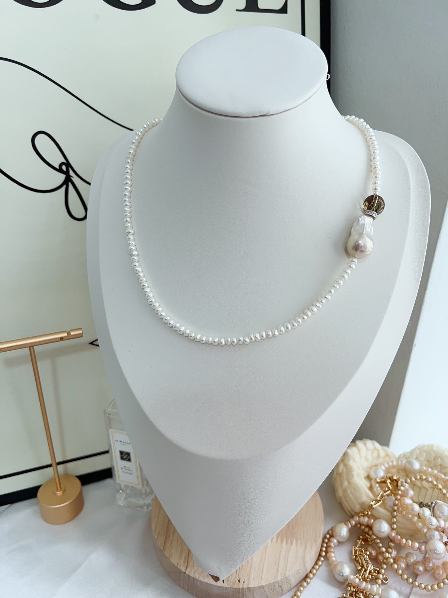 #PN1274 Freshwater pearl necklace high clarity green rutile cold lustre fishtail baroque pearl baby pearl excellent lustre