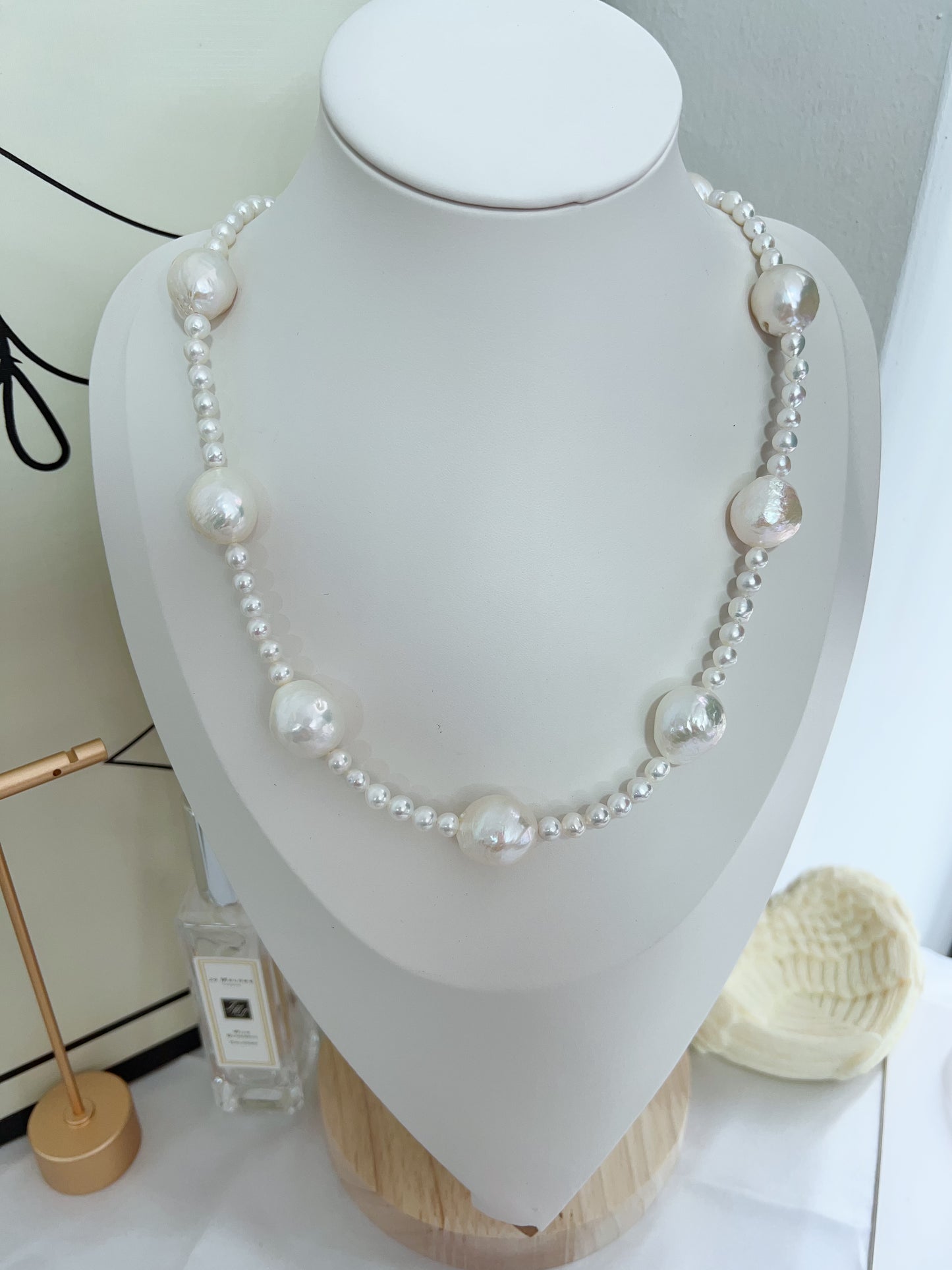 #PN1280 Freshwater pearl necklace set 3 pieces set baby pearl big white wrinkled baroque chain necklace