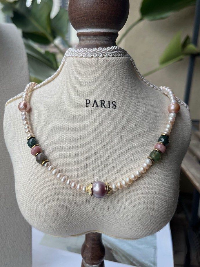 #PN525 Vintage Era| Genuine Freshwater Pearl Necklace |Natural Stones|Edison Pearl |Baroque Pearl |Heart Clasp