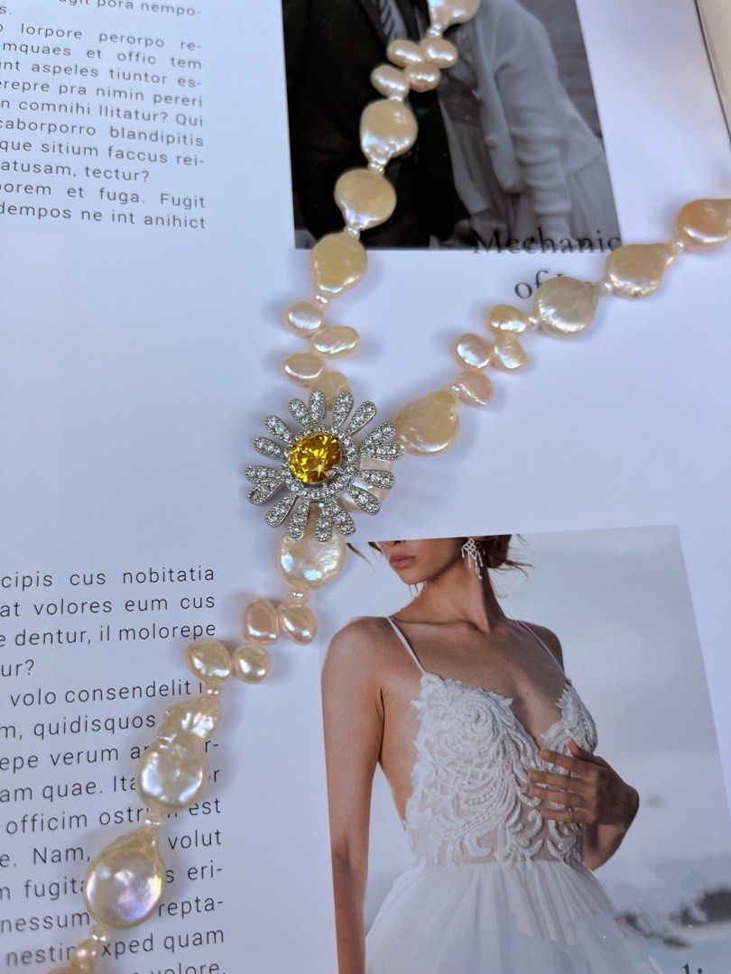#PN529 Yellow Star|Freshwater Pearl Necklace |Champagne Pink |Coin Shaped|Baroque Pearl |Flexible Length