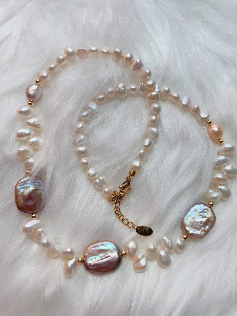 #PN339 Pearl Garden | Freshwater Pearl Necklace | Wheats Ear| Rectangle Baroque Pearl | Lustrous