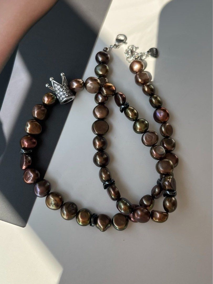 #PN90 [Halloween 🎃 Theme] Bronze Vintage | Freshwater Pearl Necklace | Electro-treated Colour |Lustrous | Baroque Pearl
