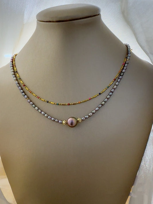 #PN438 Metallic City|Freshwater Pearl Necklace |Baby Baroque Pearl |Metallic Lustre|Edison Pearl|Deep Purple
