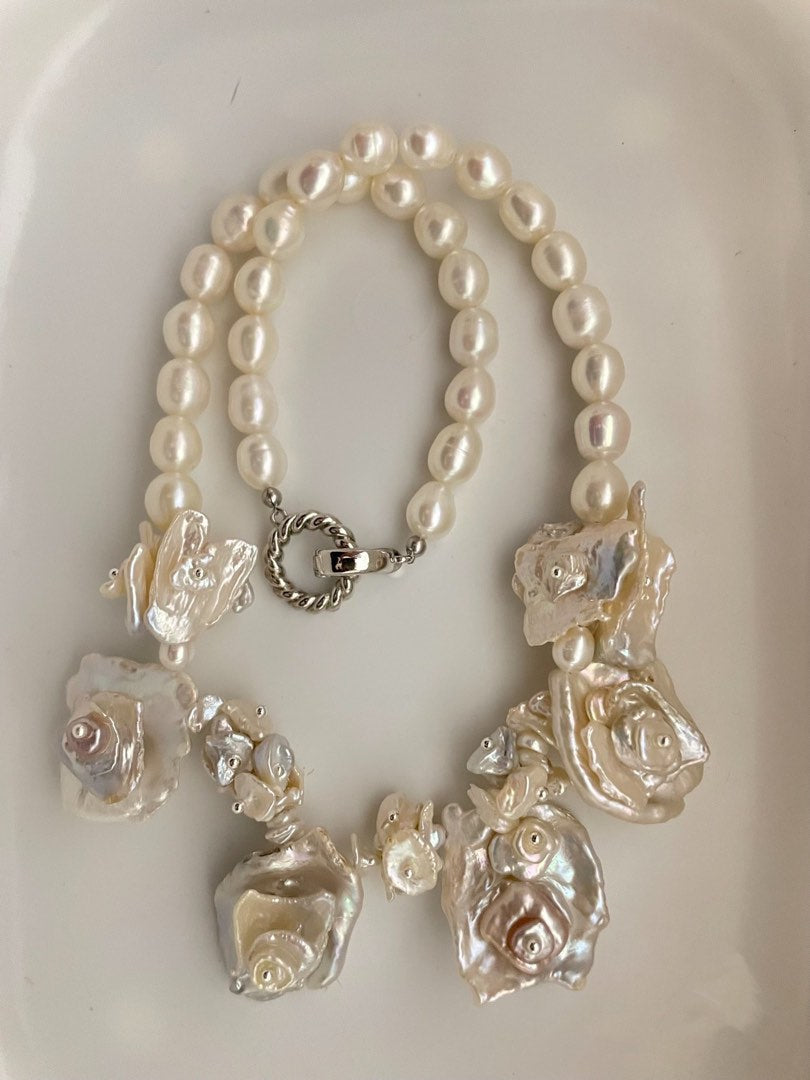 #PN164 [Floral Series] Freshwater Pearl Necklace |Flower Petal Pearl |Sophisticated Design |Stacked Petals|Flower Shaped |Lustrous