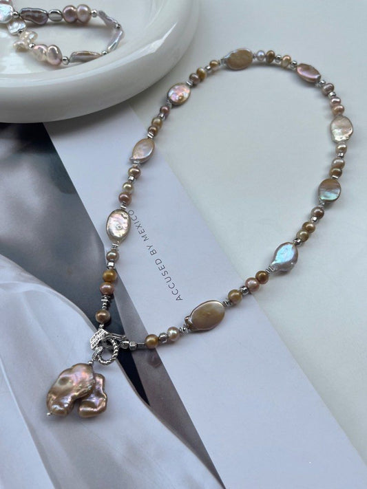 #PN112 Gilt Golden Freshwater Baroque Pearl Necklace |Removable Pendant