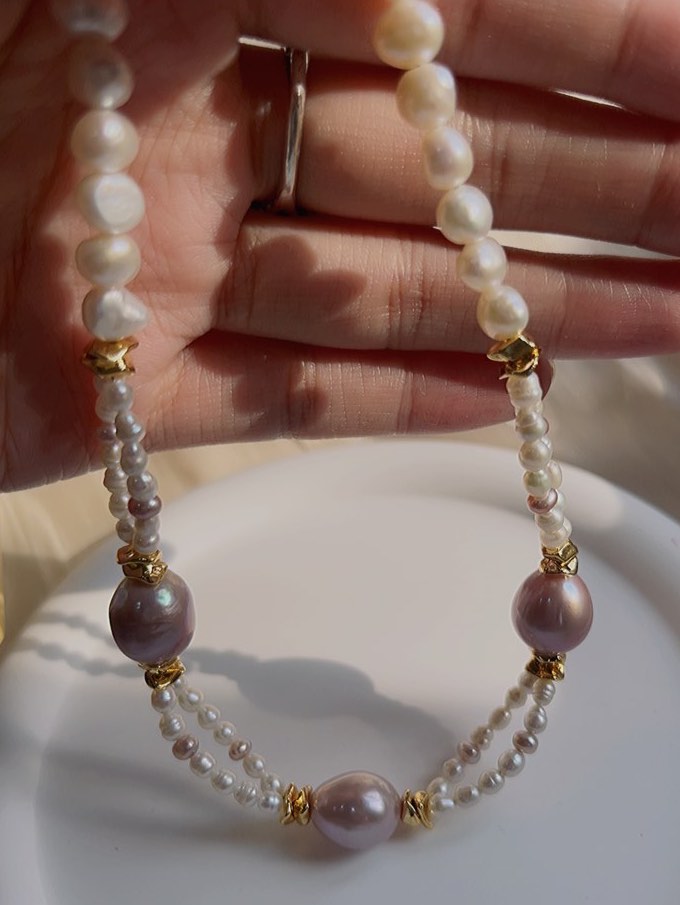 #PN398 [Clearance Sale]Baroque Pearl Necklace |Genuine Freshwater Pearl |Baby Baroque Pearl |Two-layered