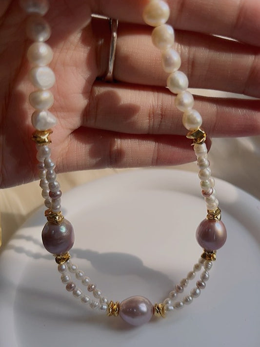 #PN398 [Clearance Sale]Baroque Pearl Necklace |Genuine Freshwater Pearl |Baby Baroque Pearl |Two-layered