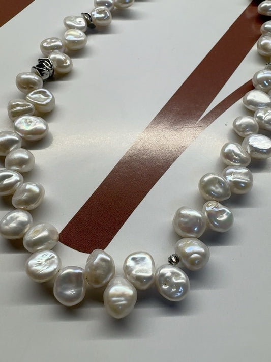 #PN417 Popular “Ancient Silver” Pearl|Freshwater Pearl Necklace |Irregular Shapes|Natural Flaws|Petal Baroque Pearl