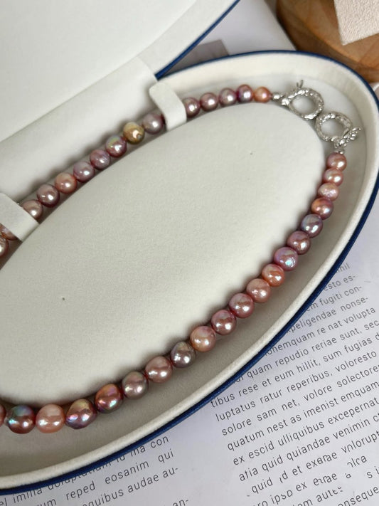 #PN375 Oil Painting |Freshwater Pearl Necklace |Wrinkled Pearls|Dark Purple|Slight Irregular Shapes|Supreme Lustre|Natural Flaws|Rare|Deep Candy Shades