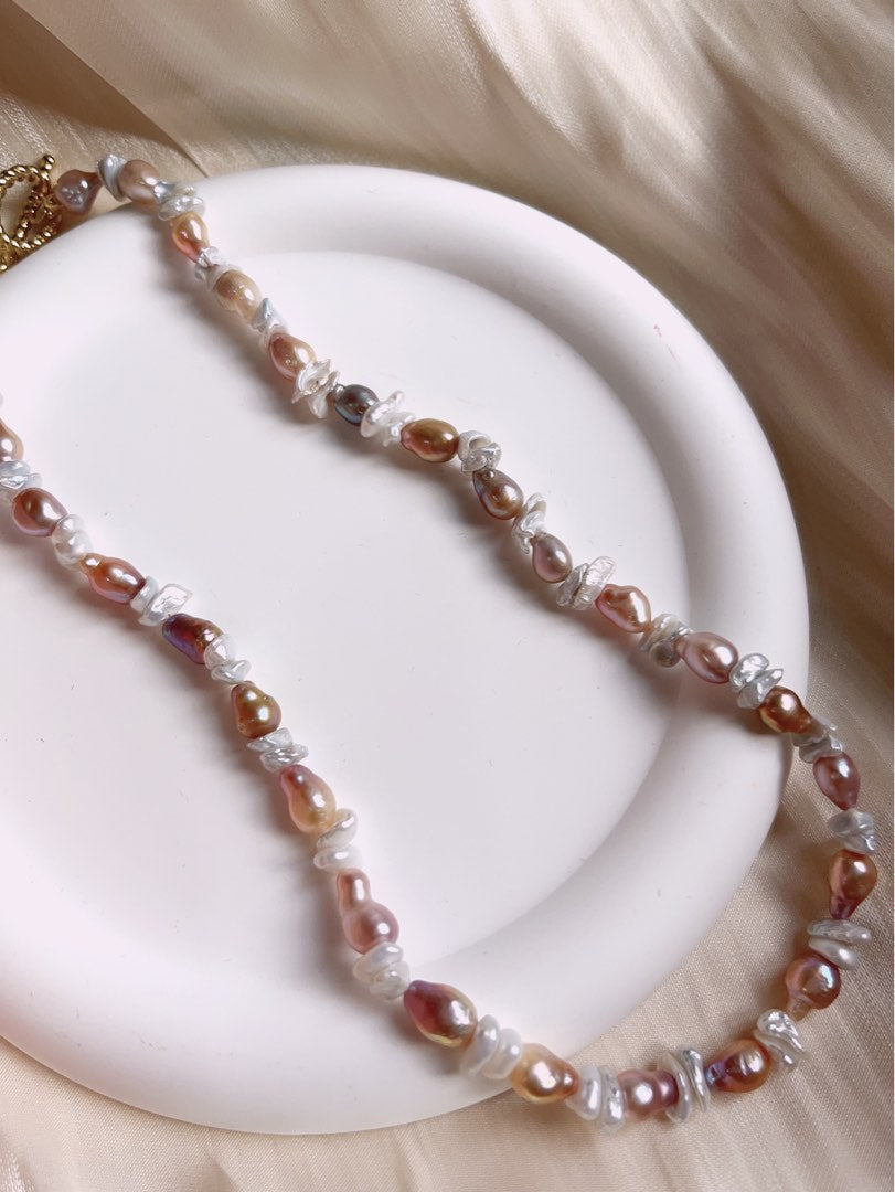 #PN180 [Floral Series] Baroque Freshwater Pearl Necklace |Silver & Purple |Rare Shape