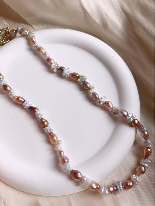 #PN180 [Floral Series] Baroque Freshwater Pearl Necklace |Silver & Purple |Rare Shape