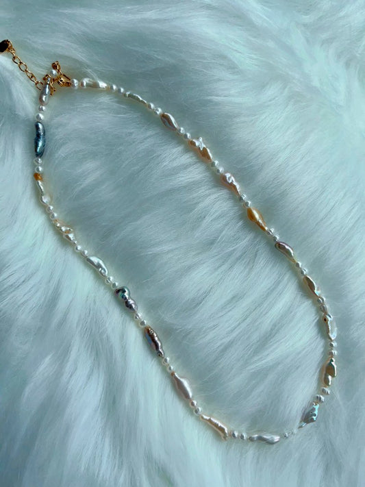 #PN342 Minimalist | Freshwater Pearl Necklace | Baby Pearl Spacers| Colorful Irregular Baroque Pearl | Elegant & Classic
