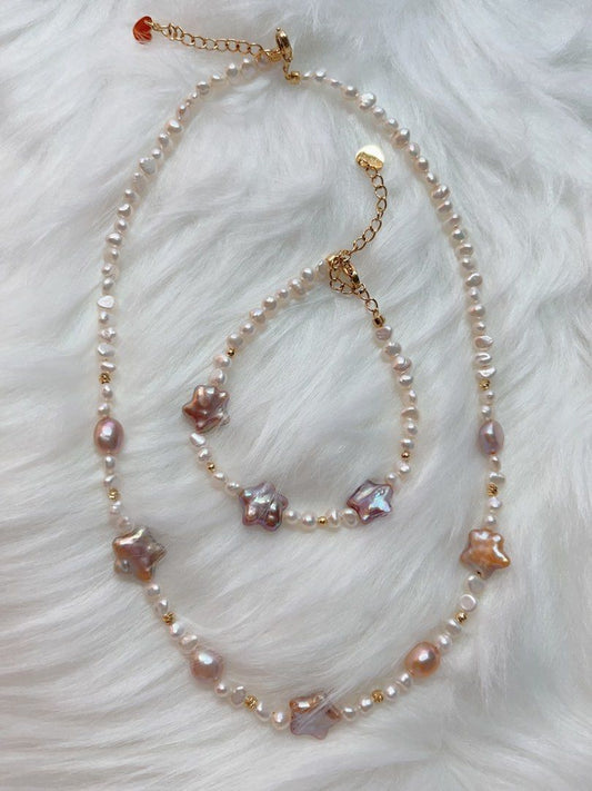 #PN344 Purple Stars| Freshwater Pearl Necklace & Bracelet Set | Purple Baroque Star Pearl | Excellent Lustre | Baby Baroque Pearl