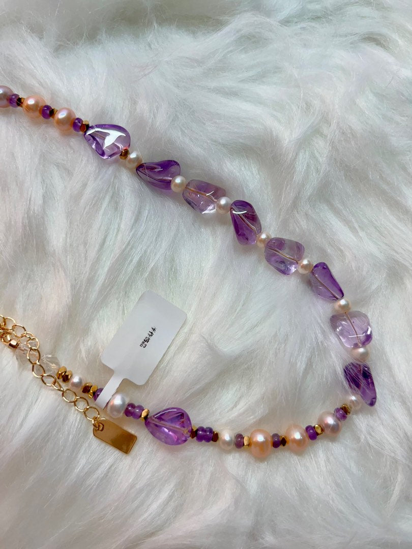 #PN336 [Floral Series] Lavender Garden | Freshwater Pearl Necklace | Amethyst Freeform, Petals