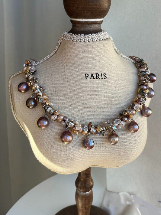 #PN156 [Floral Series]One of A Kind|Freshwater Pearl Necklace |Edison Pearl |Gorgeous & Luxurious |Colourful Petal Pearls|Well Made