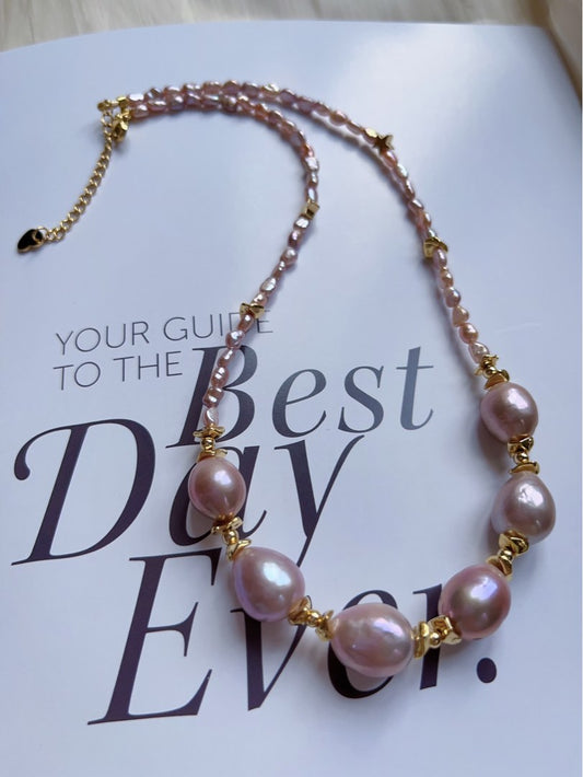 #PN326 [Clearance Sale] Purple Christmas |Freshwater Pearl Necklace |Golden Star|Baby Baroque & Big Baroque Pearl |Excellent Lustre|Gorgeous Purple