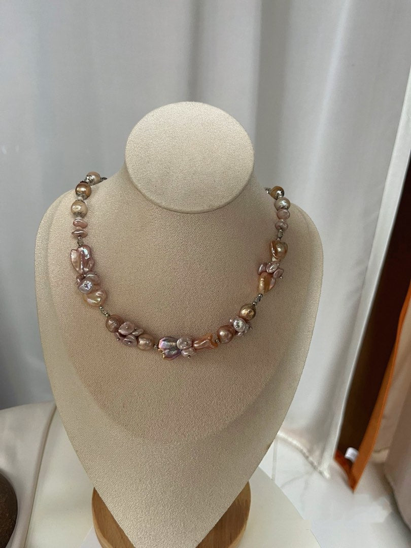 #PN376 [Floral Series] Violet Forest|Freshwater Pearl Necklace |Golden Purple Lustre|Rare Colour |Petal Pearl |Lute|Purple Quartz