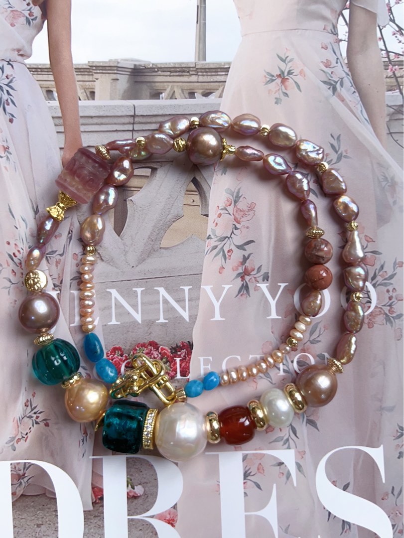 #PN402 [Sale]Purple Fantasy |Genuine Freshwater Pearl Necklace |Red Agate|Fluorite|Big Edison Pearl|Baroque Pearl