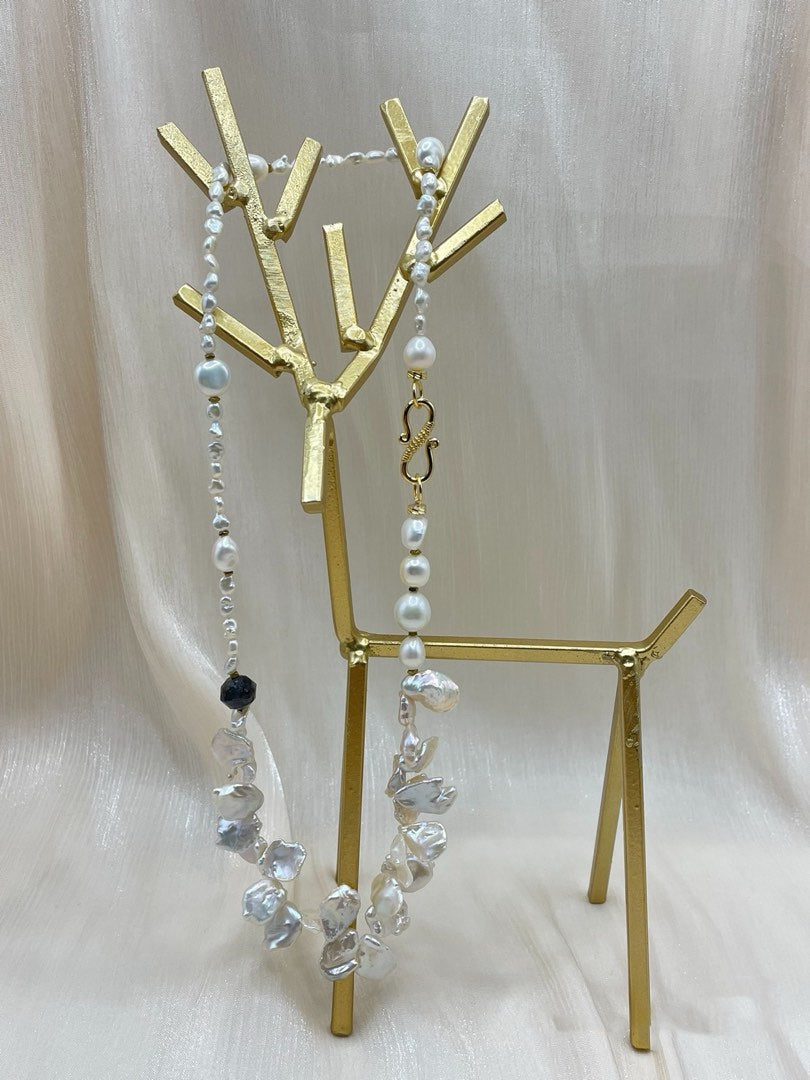 #PN349 Waves of Nature| Freshwater Pearl Necklace | Big Baroque Petals | Lustrous | Keshi Pearl | Iolite Faceted | Baby Pearl