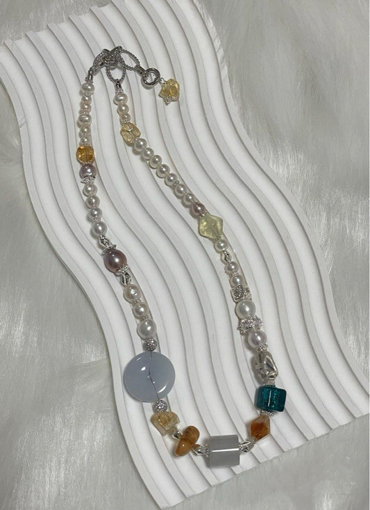 #PN353 Jadeite Singing | Freshwater Pearl Necklace | Jadeite Peace Buckle | Jadeite Barrel | Edison, Baroque Pearl |Citrine Freeform