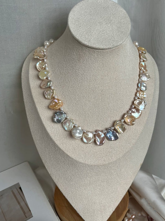 #PN364 Morandi Petals|Freshwater Pearl Necklace |Morandi Colours|Supreme Lustre |Blue, Champagne Gold, Pink Petal Pearl|Top Class Petals