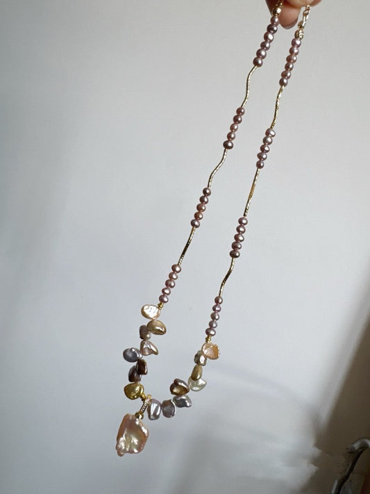 #PN406 Ocean’s Embrace |Freshwater Pearl Necklace |Baby Pearl|Big Petal Pendant |Pearl “Chip”|Lustrous