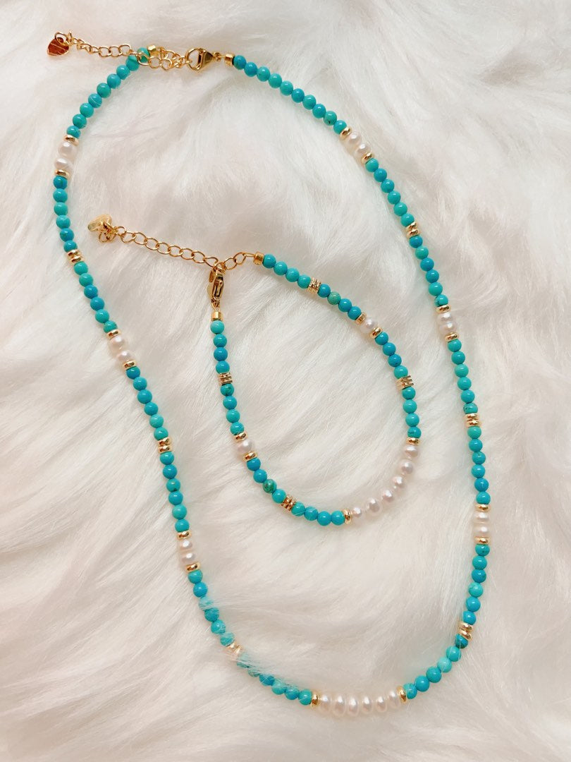 #PN328 Skyline | Freshwater Pearl Necklace & Bracelet Set | Turquoise | Baby Baroque Pearl