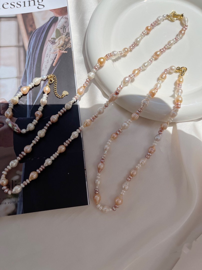 #PN185 [Sale]Genuine Freshwater Spiral Baroque Pearl Necklace & Bracelet & Sweater Necklace |3 Pieces Set|Mixed Colour